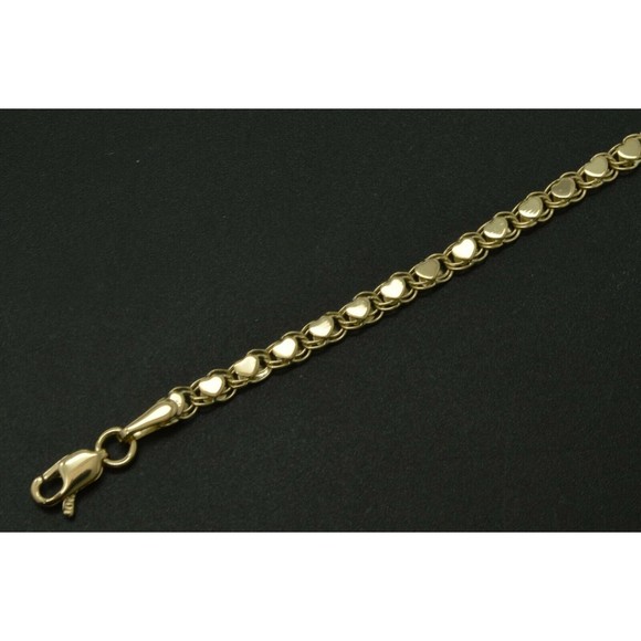 14k Yellow Solid Gold Mirrored Heart Link Chain Charm Ankle Bracelet 10 - Picture 3 of 4